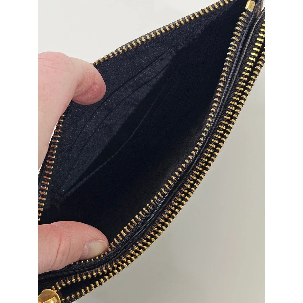 India Hicks Gold‎ Metallic Hexagon Honeycomb Double Zip Wristlet Clutch Bag EUC - Picture 6 of 9